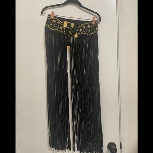 RARE Vintage Katherine Batman Leather Fringe Belt Skirt